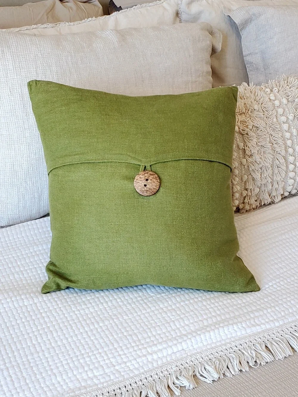 Pottery Barn Avocado Linen Feather Down Accent Pillow, 18